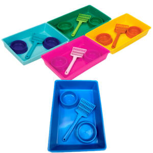 Kit de bandeja sanitaria + 2 comederos + pala